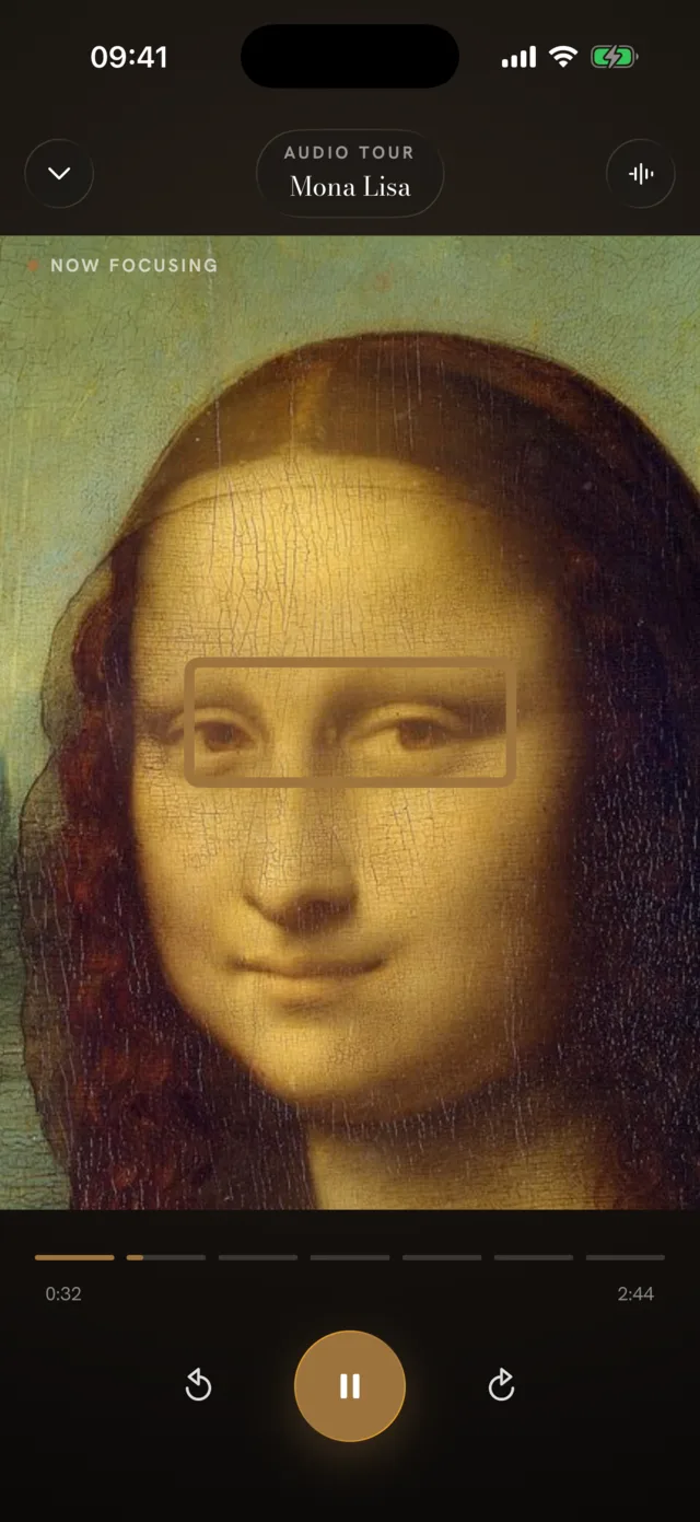 Hear Art guided focus player highlighting a detail in a painting