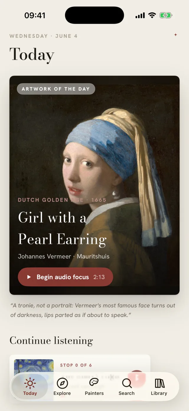 Hear Art Today screen featuring Girl with a Pearl Earring